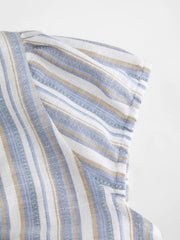 Linen-blend V-neck Striped Ruffled Blouse Curve & Plus