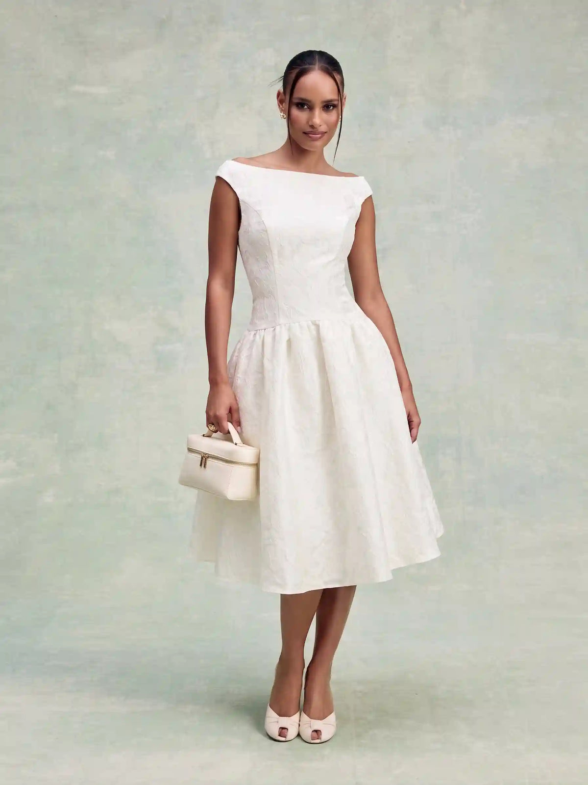 Jacquard Floral Embroidery Sleeveless Corset Midi Dress