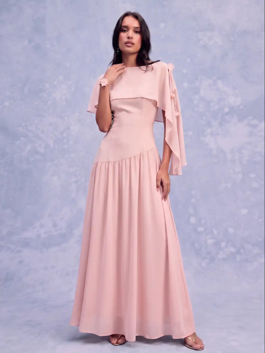 Bandeau Poncho Top Flowy Lace Up Maxi Dress