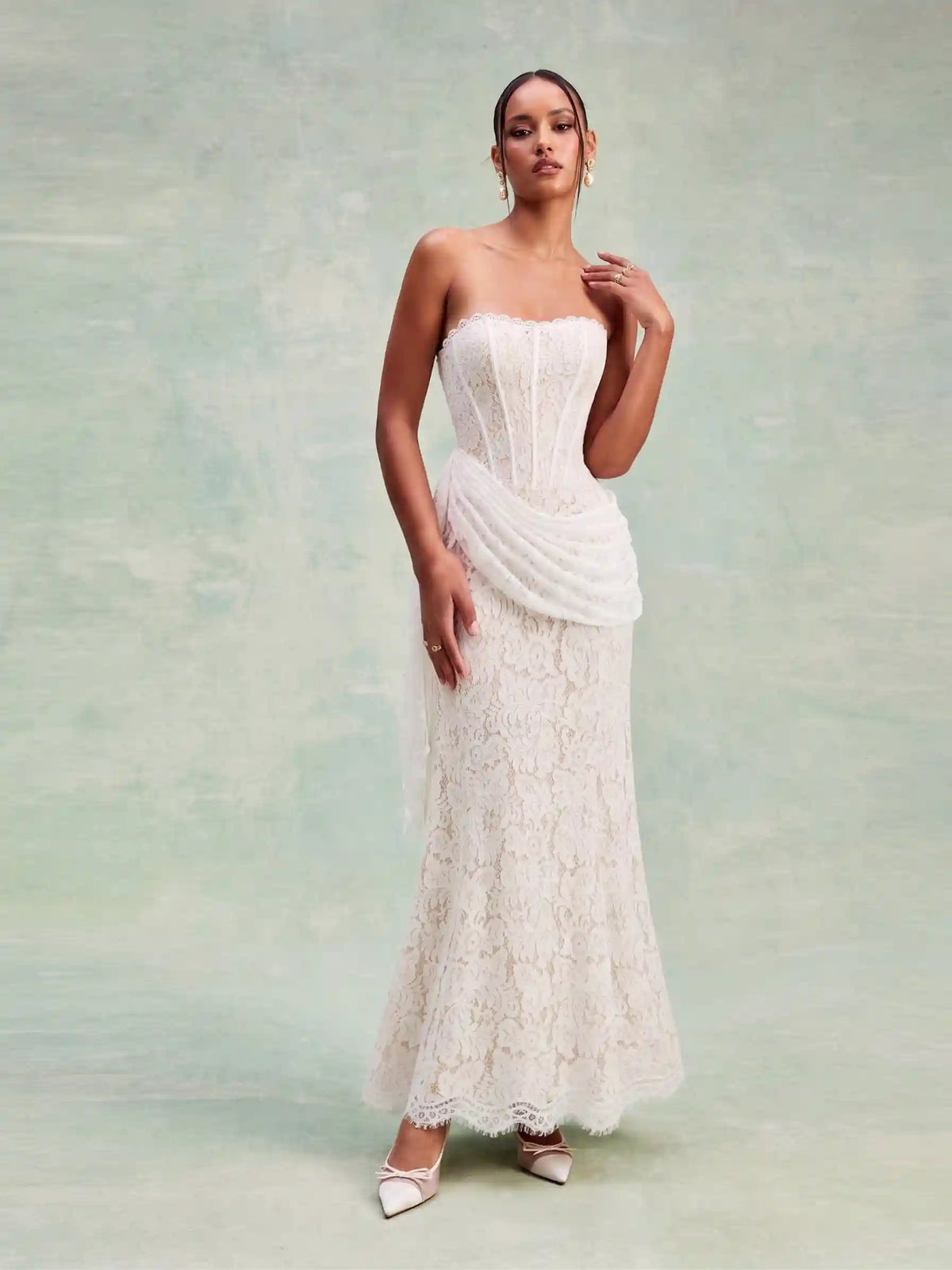 Lace Floral Bandeau Applique Mermaid Maxi Dress