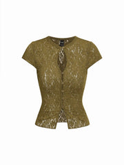 Textured Button Through Cut Out Top