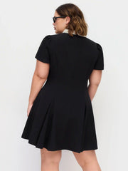 Stand Collar Bowknot Aline Mini Dress Curve & Plus