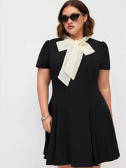 Stand Collar Bowknot Aline Mini Dress Curve & Plus