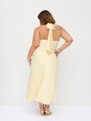 Satin Halter Neckline Backless Maxi Dress Curve & Plus