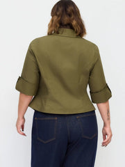 Cotton-blend Collar Mid-length Sleeve Roll Up Shirt Curve & Plus