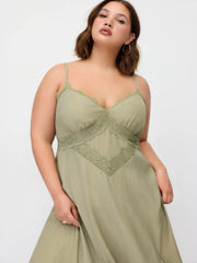 V-neck Lace Panel A-line Cami Midi Dress Curve & Plus