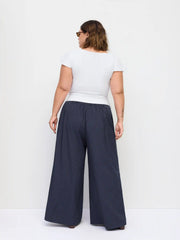 Mid Rise Striped Tie Side Ruched Wide Leg Trousers Curve & Plus
