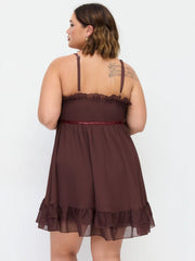 Chiffon V-Neck Lace Ruffle Hem Mini Dress Curve & Plus