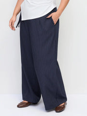Mid Rise Striped Tie Side Ruched Wide Leg Trousers Curve & Plus