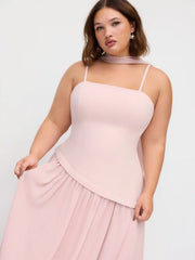 Chiffon Sculptural Halter Neckline Lace Up Maxi Bobycon Dress With Scarf Curve & Plus
