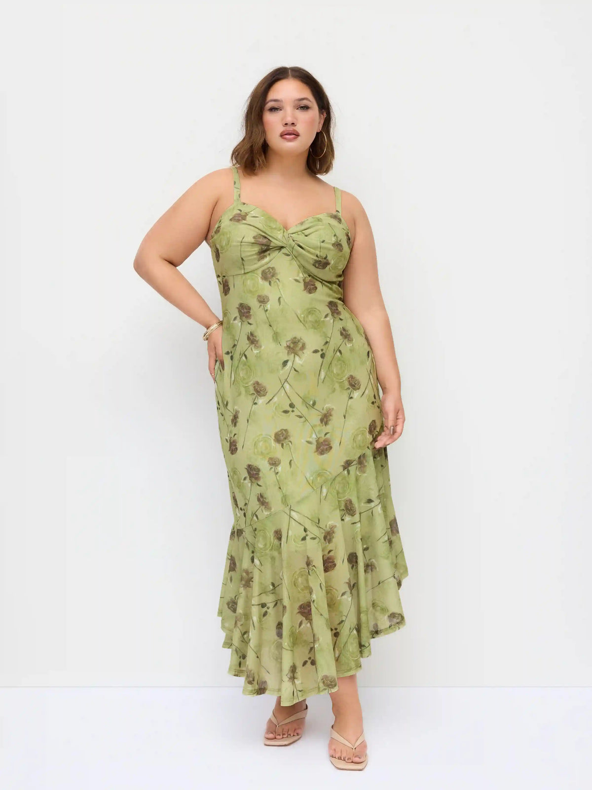 Mesh Floral Sweetheart Asymmetrical Hem Mermaid Maxi Dress Curve & Plus