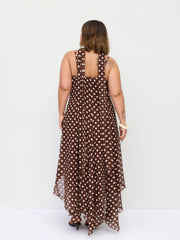 Chiffon Halter Neckline Polka Dot Ruffled Hem Ruched Maxi Dress Curve & Plus