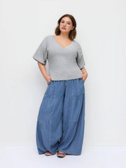 Knit Fabric V-neck None Short Sleeve Tees Curve & Plus