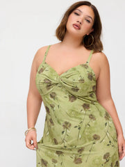 Mesh Floral Sweetheart Asymmetrical Hem Mermaid Maxi Dress Curve & Plus