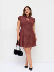 Cotton-blend Mandarin Collar Tartan Cut Out Bowknot Puff Sleeve Mini Dress Curve & Plus