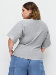 Knit Fabric V-neck None Short Sleeve Tees Curve & Plus