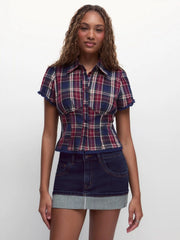 Denim Low Rise Washed Rolled Hem Metal Detail Pencil Mini Skirt