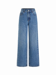 Denim Mid Rise Embroidery Metal Detail Wide Leg Jeans