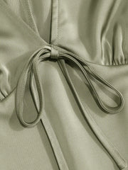 Satin V-Neck Ruched Bowknot Tank Blouse
