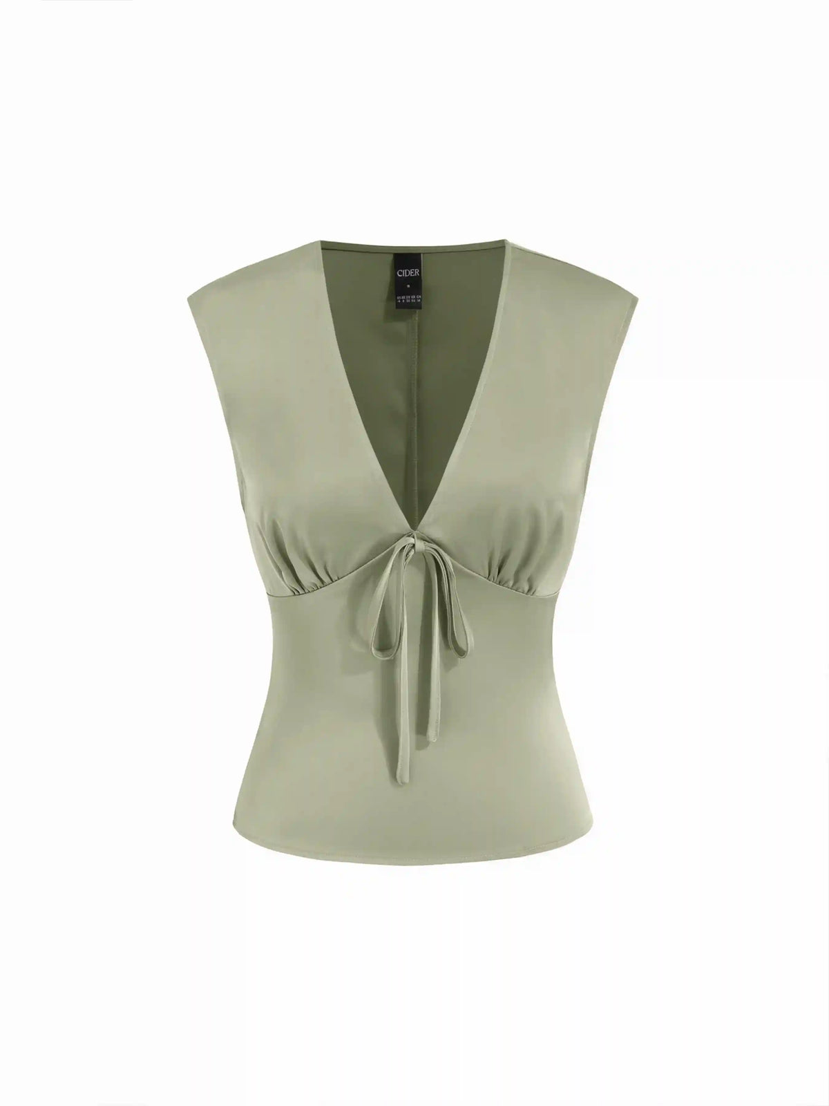 Satin V-Neck Ruched Bowknot Tank Blouse
