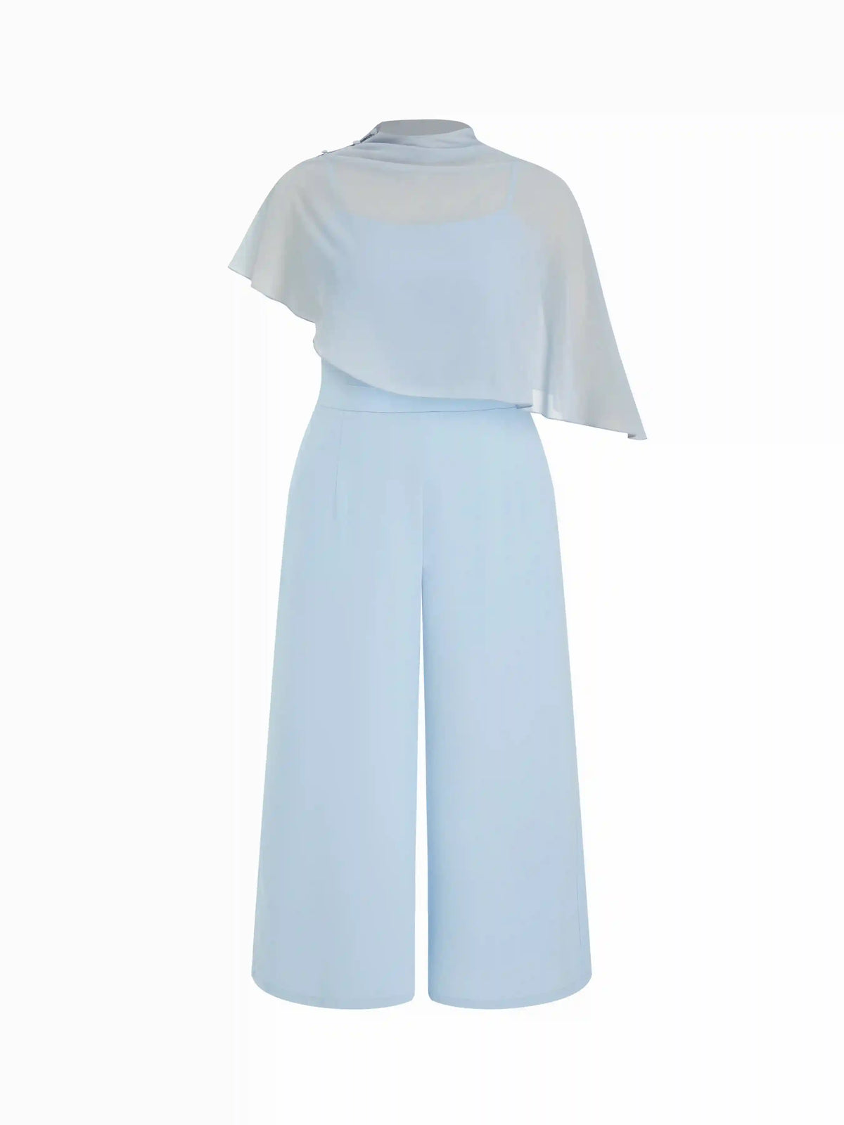Stand Collar Asymmetrical Cloak Sleeve Mid Rise Wide Leg Jumpsuit Curve & Plus