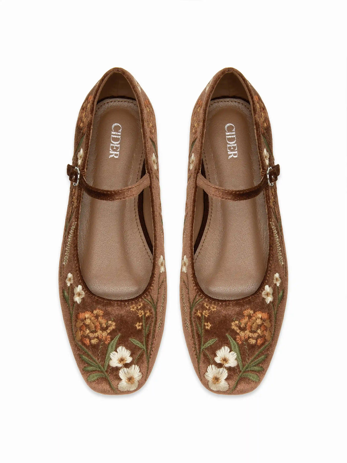 FLORAL EMBROIDERED MARY JANE FLATS