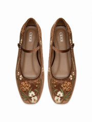 FLORAL EMBROIDERED MARY JANE FLATS