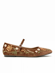 FLORAL EMBROIDERED MARY JANE FLATS