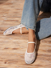 EMBROIDERED MESH MARY JANE FLATS