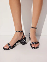 POLKA DOT CHUNKY HEELED SANDALS