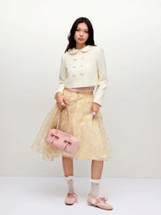 Peter Pan Collar Double Breasted Long Sleeve Blazer
