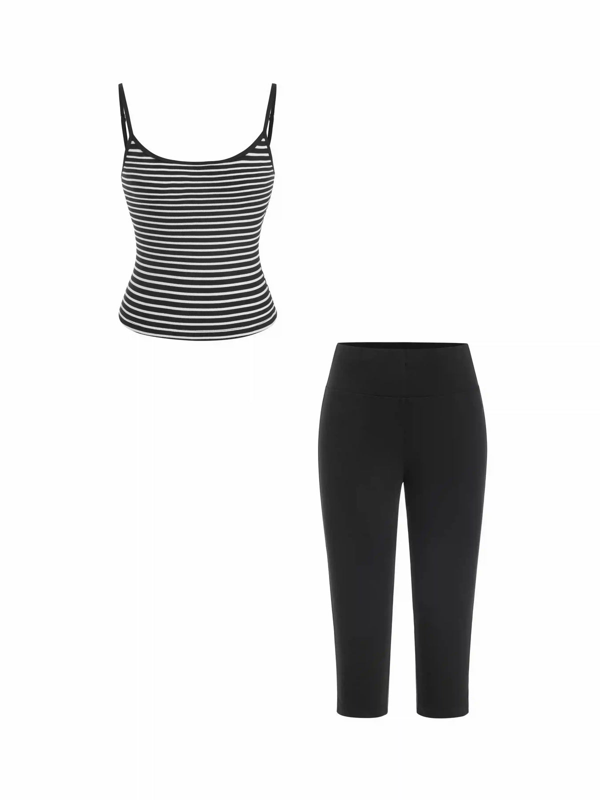 Textured Cotton Stripe Scoop Neck Cami Top & Low Rise Capris Set