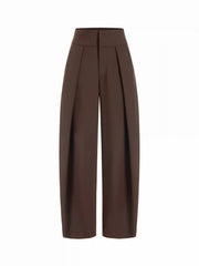 High Rise Pleated Pocket Barrel-leg Long Trousers