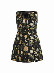 Jacquard Floral Boat Neck Cut Out Mini Dress Curve & Plus