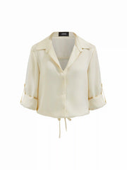 Roll Up Sleeve Drawstring Oversized Blouse