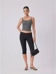Textured Cotton Stripe Scoop Neck Cami Top & Low Rise Capris Set