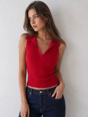 Knit Textured Polo Neck Vest