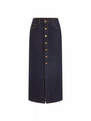 Denim Mid Rise Metal Detail Split Pencil Maxi Skirt