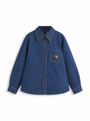 Denim Floral Embroidery Oversized Shirt