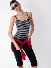 Textured Cotton Stripe Scoop Neck Cami Top & Low Rise Capris Set