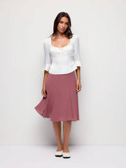 Mid Rise Flared Midi Skirt