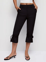 Low Rise Drawstring Split Flared Capri Trousers