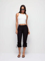 Low Rise Drawstring Split Flared Capri Trousers