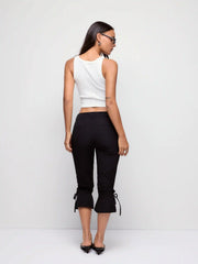 Low Rise Drawstring Split Flared Capri Trousers