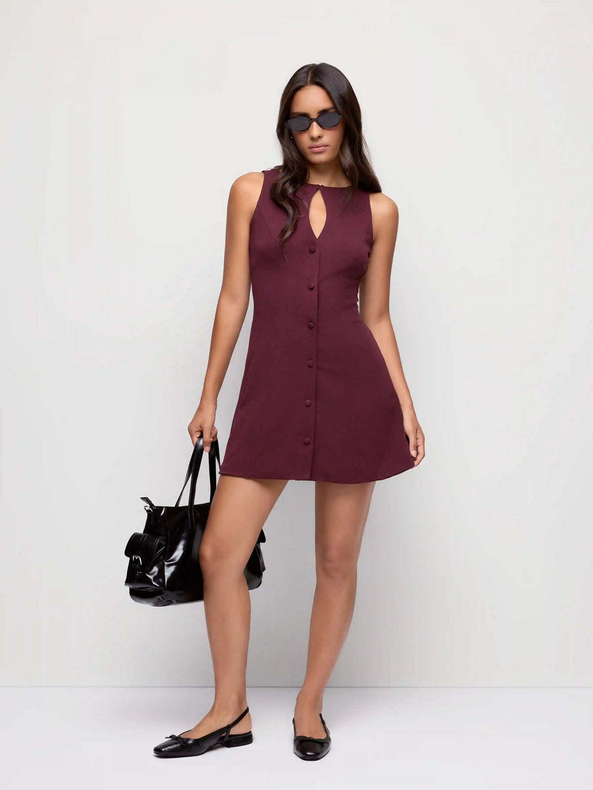 Boat Neck Cut Out A-line Mini Dress
