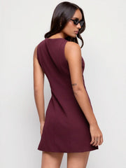 Boat Neck Cut Out A-line Mini Dress