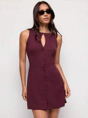 Boat Neck Cut Out A-line Mini Dress