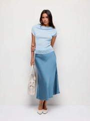 Satin Low Rise Mermaid Maxi Skirt With Belt