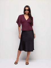 Chiffon V-neck Ruffle Sleeve Pleated Tie Back Blouse