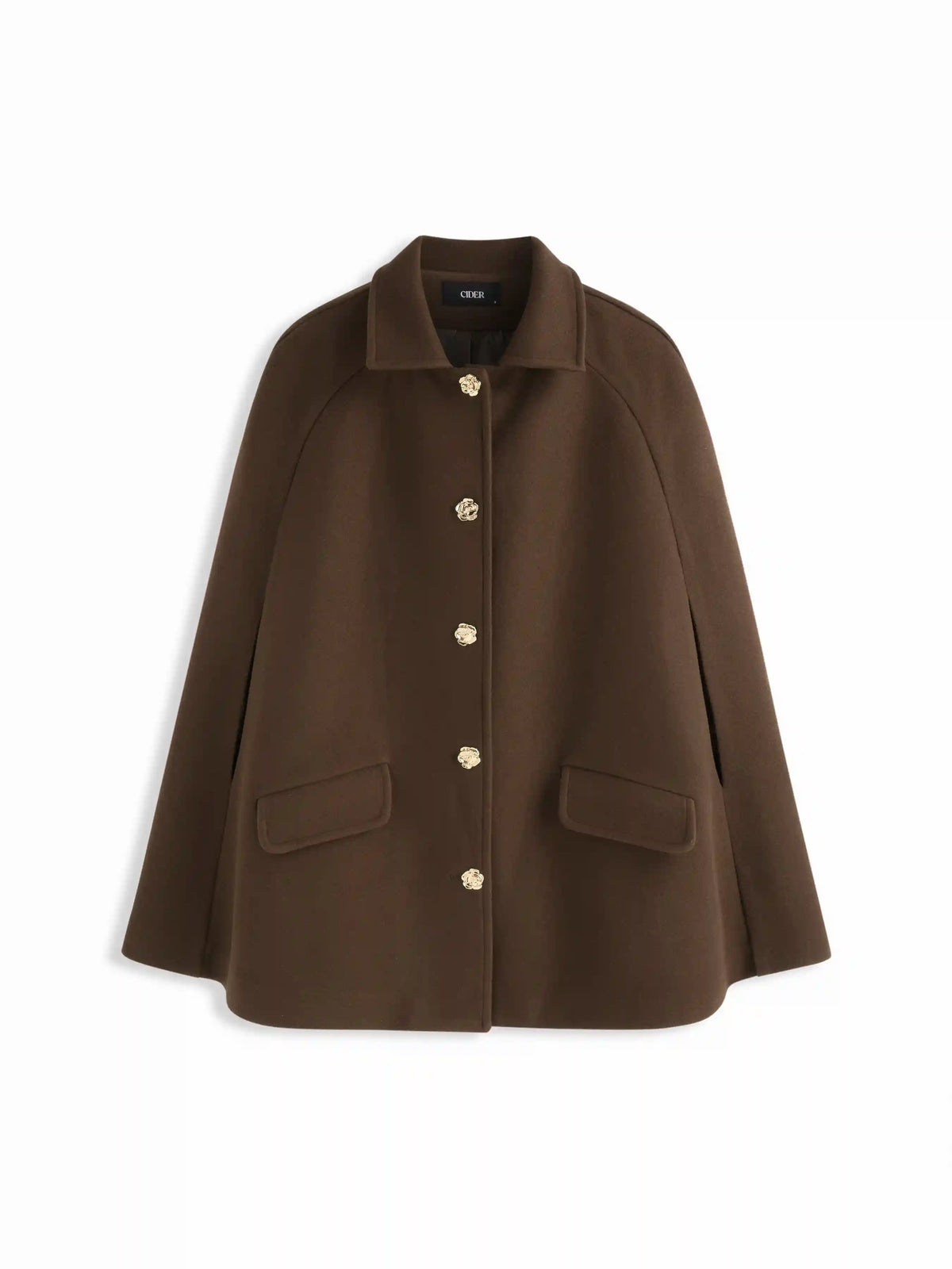 Wool-look Collar Metal Detail Batwing Sleeve Oversized Coat